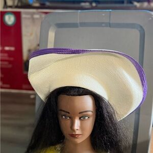 Elegant‎ Women's Dress Hat Purple Trimmed Straw Summer Church Kentucky Derby